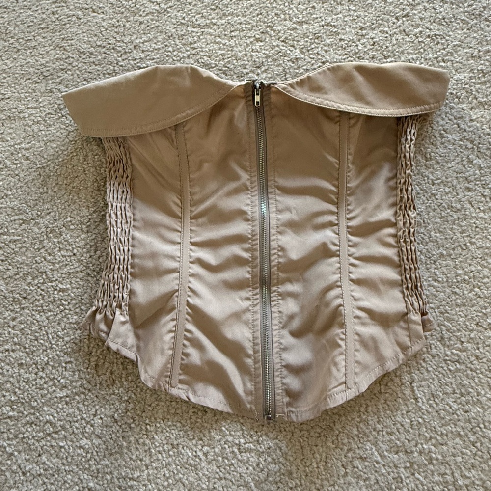 PrettyLittleThing Beige Strapless Corset Bustier Top